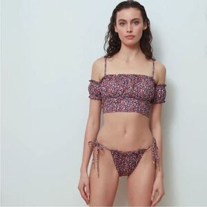 SANCTUARY SWIM PEASANT OFF THE SHOULDER CROP BIKINI RETROGRADE PRINT NWT SM